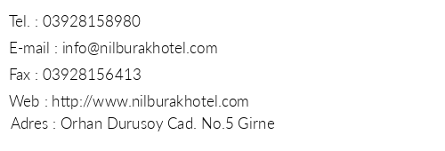 Nil Burak Hotel telefon numaralar, faks, e-mail, posta adresi ve iletiim bilgileri